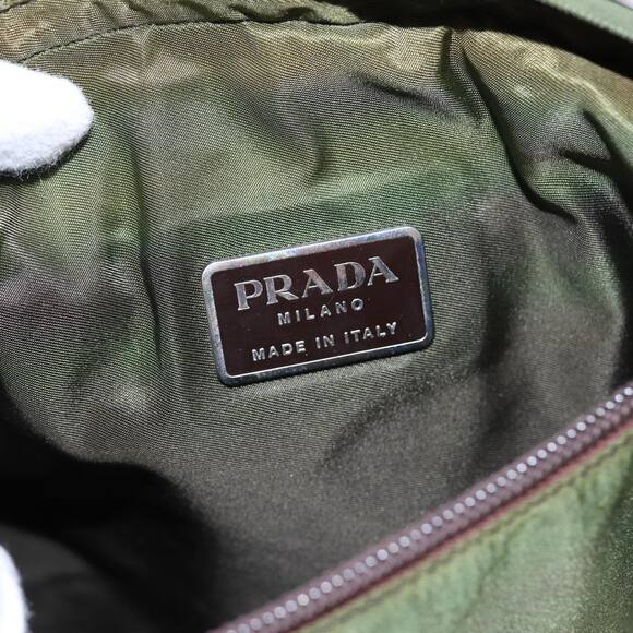 PRADA Shoulder Bag Nylon Khaki Dark Brown Silver - Picture 15 of 16